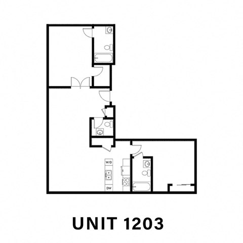 Floor plan for 1 bed, 1.5 baths, 1419 sqft